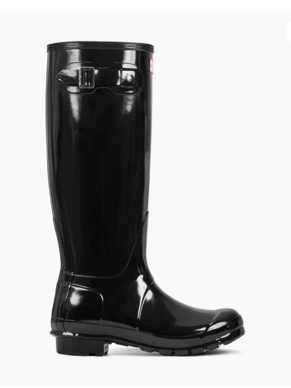 Hunter Women's Black Gloss Tall Rain Boots with Side Buckle